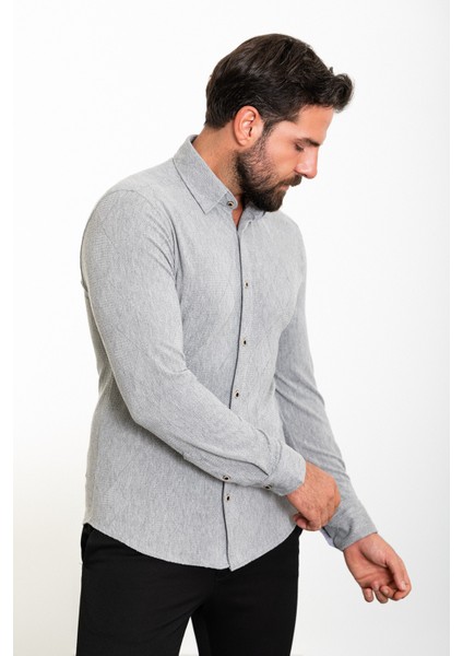 Desenli Gri Slim Fit Erkek Gömlek fırsatları