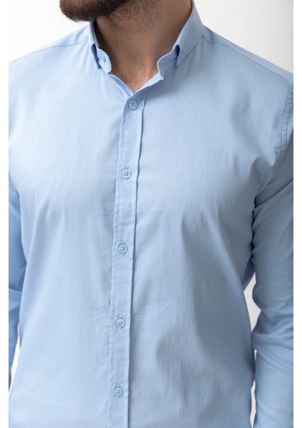 Desenli Mavi Renk Slim Fit Klasik Erkek Gömlek fiyatları