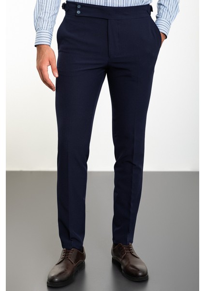 Düz Lacivert Super Slim Fit Kemerli Erkek Pantolon modelleri