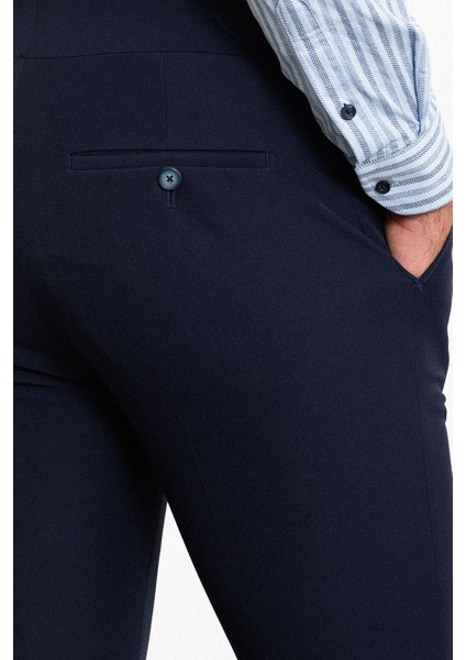 Düz Lacivert Super Slim Fit Kemerli Erkek Pantolon fırsatları