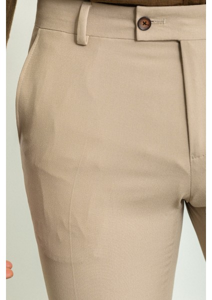 Düz Bej Rengi Slim Fit Klasik Erkek Pantolon fiyatları