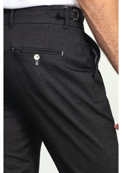 Pileli Siyah Renk Slim Fit Erkek Pantolon