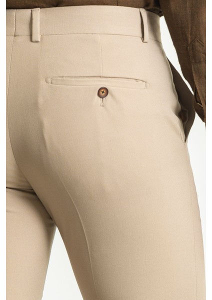 Düz Bej Rengi Slim Fit Klasik Erkek Pantolon modelleri