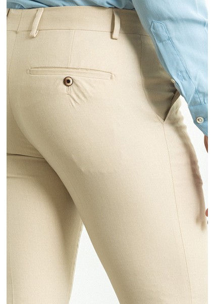 Desenli Taş Rengi Slim Fit Klasik Erkek Pantolon