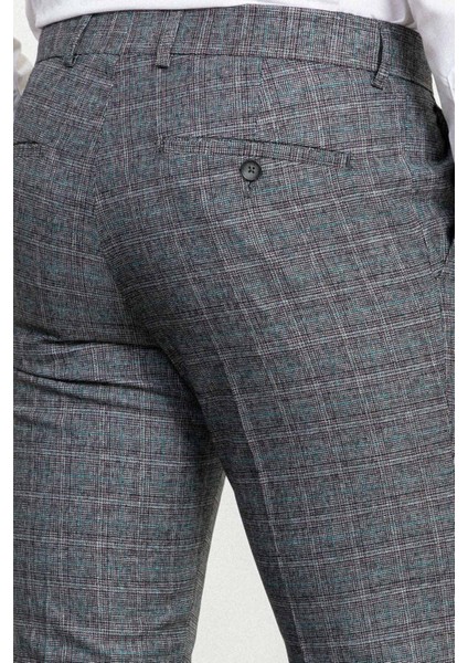 Ekoseli Siyah Renk Slim Fit Klasik Yün Erkek Pantolon