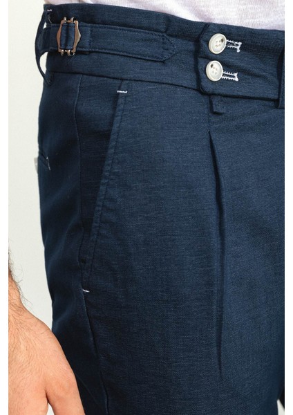 Pileli Lacivert Renk Slim Fit Erkek Pantolon