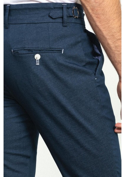 Pileli Lacivert Renk Slim Fit Erkek Pantolon