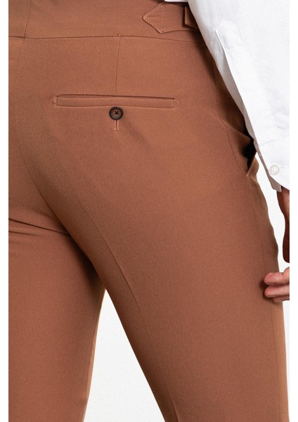 Düz Kamel Super Slim Fit Kemerli Erkek Pantolon fırsatları