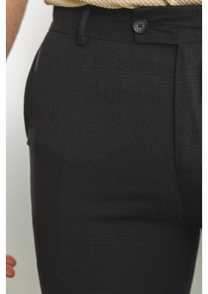 Ekoseli Siyah Renk Slim Fit Klasik Erkek Pantolon fiyatları