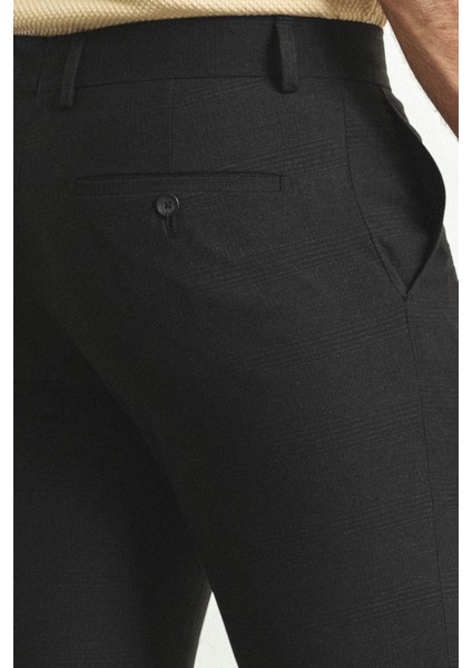 Ekoseli Siyah Renk Slim Fit Klasik Erkek Pantolon modelleri