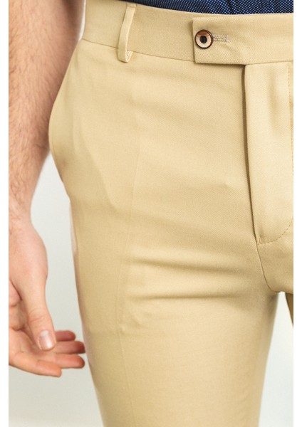 Desenli Bej Rengi Slim Fit Klasik Erkek Pantolon fiyatları