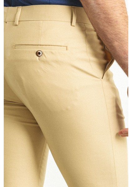 Desenli Bej Rengi Slim Fit Klasik Erkek Pantolon modelleri