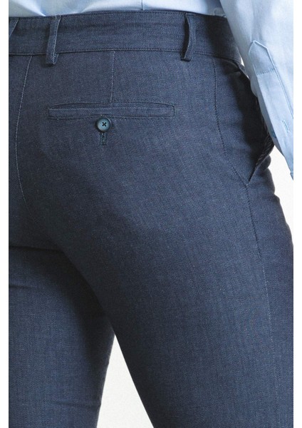Desenli Lacivert Renk Slim Fit Keten Erkek Pantolon modelleri