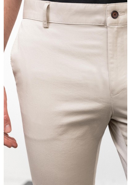 Düz Taş Rengi Super Slim Fit Erkek Pantolon