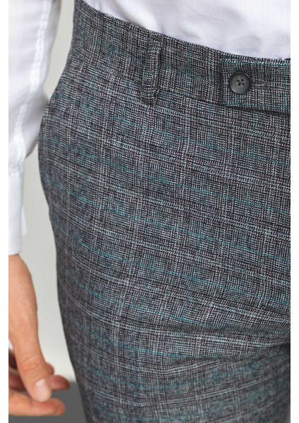 Ekoseli Siyah Renk Slim Fit Klasik Yün Erkek Pantolon fiyatları