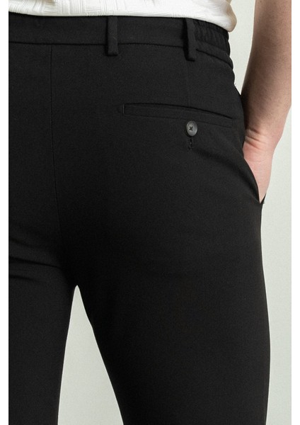 Düz Siyah Renk Super Slim Fit İpli Erkek Pantolon
