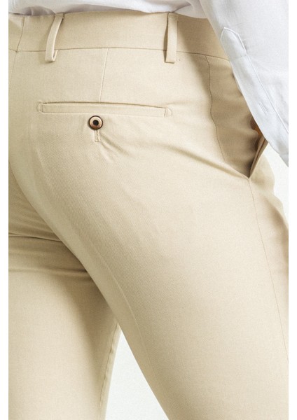 Desenli Taş Rengi Super Slim Fit Erkek Pantolon