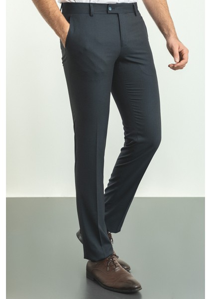 Desenli Siyah Renk Slim Fit Klasik Erkek Pantolon