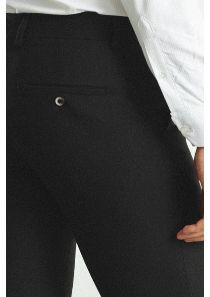 Desenli Siyah Renk Slim Fit Klasik Yün Erkek Pantolon modelleri