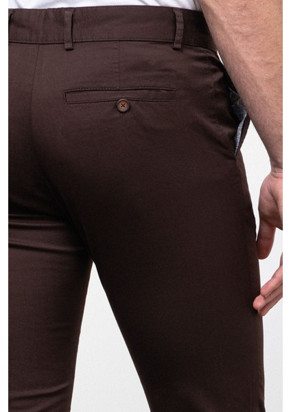 Düz Kahverengi Super Slim Fit Erkek Pantolon