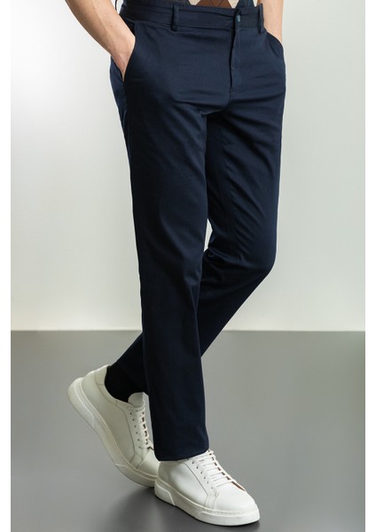 Düz Lacivert Renk Slim Fit Kanvas Erkek Pantolon