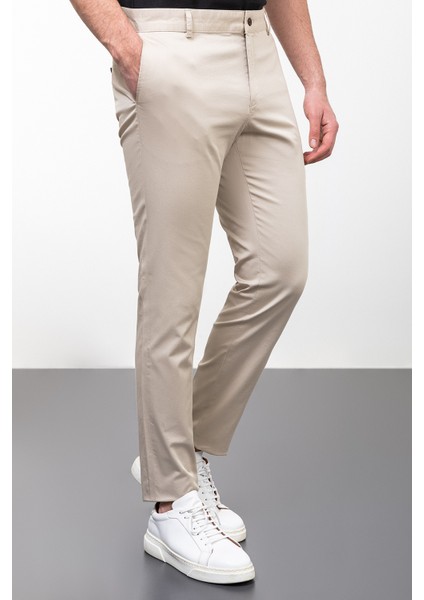 Düz Taş Rengi Super Slim Fit Erkek Pantolon