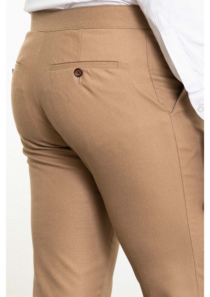 Düz Bej Slim Fit Kemer Detaylı Erkek Pantolon fırsatları