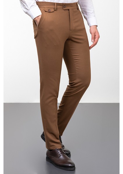 Düz Kamel Rengi Slim Fit Klasik Erkek Pantolon