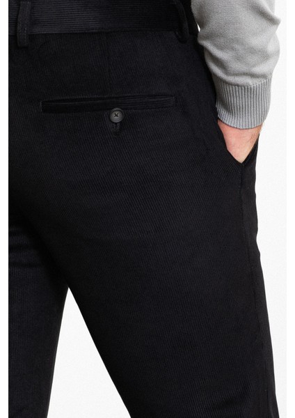 Çizgili Siyah Slim Fit Kadife Erkek Pantolon fırsatları