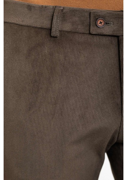 Çizgili Haki Slim Fit Kadife Erkek Pantolon fiyatları