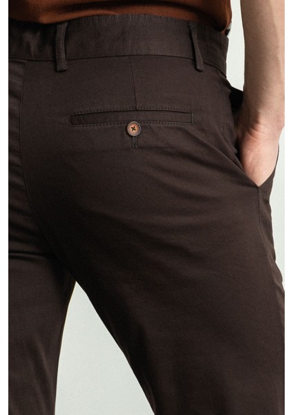 Düz Kahverengi Slim Fit Kanvas Erkek Pantolon modelleri