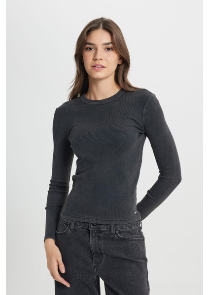 Slim Fit Dar Kesim Bisiklet Yaka Koyu Mavi Tişört