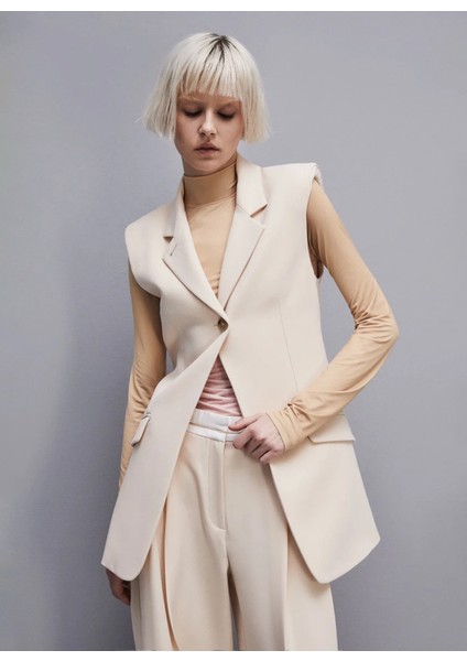 Ekru Kadın Kruvaze Yaka Dar Yelek 8S0486 fiyatları