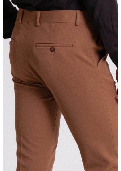 Düz Kamel Rengi Slim Fit Klasik Erkek Pantolon modelleri