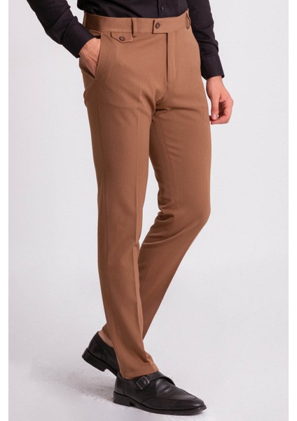 Düz Kamel Rengi Slim Fit Klasik Erkek Pantolon