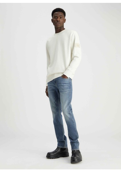 Bisiklet Yaka Krem Erkek Sweatshırt J30J323426YBI Badge Crew Neck