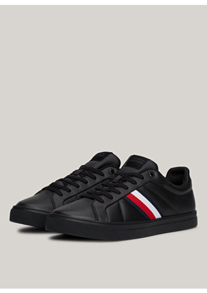 Tommy Hilfiger Siyah Erkek Sneaker Icon Court Lth Strıpes