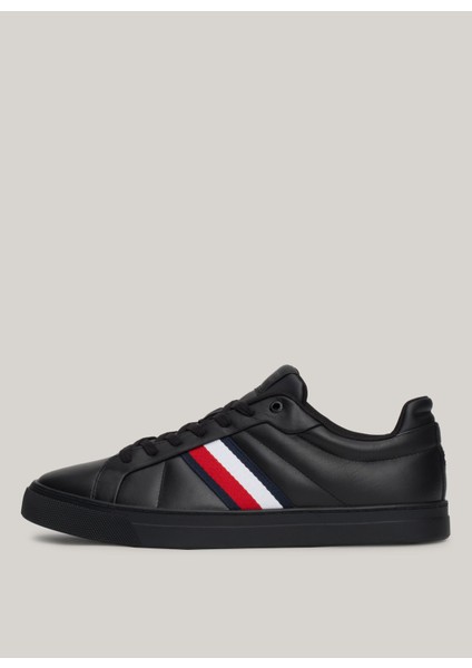 Tommy Hilfiger Siyah Erkek Sneaker Icon Court Lth Strıpes