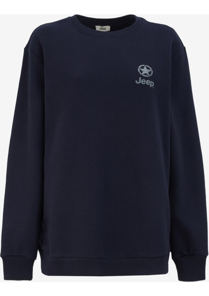 Bisiklet Yaka Baskılı Lacivert Erkek Sweatshırt J4WM-SWT7220