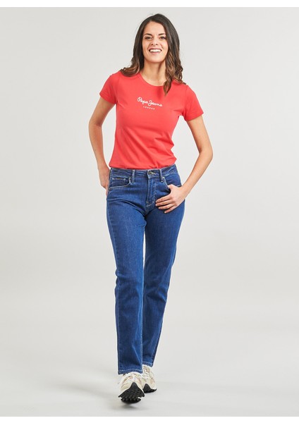 Yüksek Bel Düz Paça Regular Straight Koyu Mavi Kadın Denim Pantolon PL204592GX70