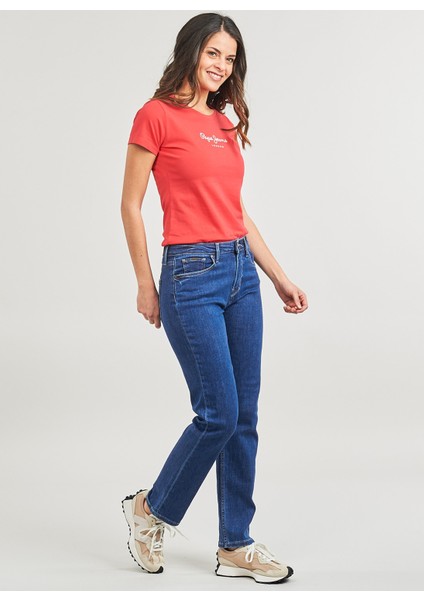 Yüksek Bel Düz Paça Regular Straight Koyu Mavi Kadın Denim Pantolon PL204592GX70