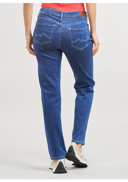 Yüksek Bel Düz Paça Regular Straight Koyu Mavi Kadın Denim Pantolon PL204592GX70
