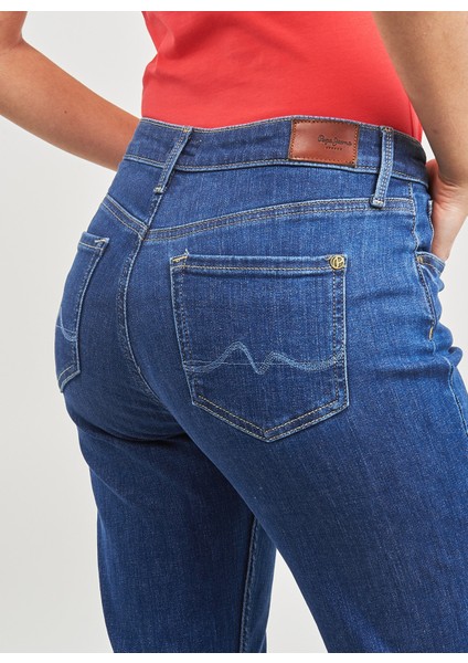 Yüksek Bel Düz Paça Regular Straight Koyu Mavi Kadın Denim Pantolon PL204592GX70