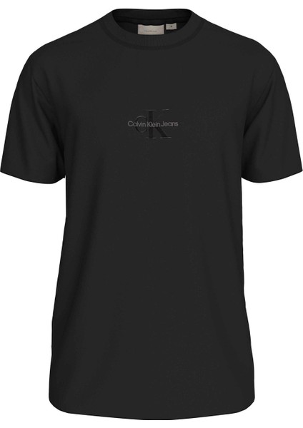 Bisiklet Yaka Nakışlı Siyah Erkek T-Shirt J30J3256490GM Monologo Tee