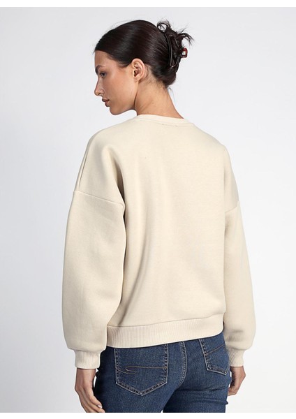 O Yaka Baskılı Siyah Kadın Sweatshırt 251 Lcf 241005 Tıla Siyah fırsatları