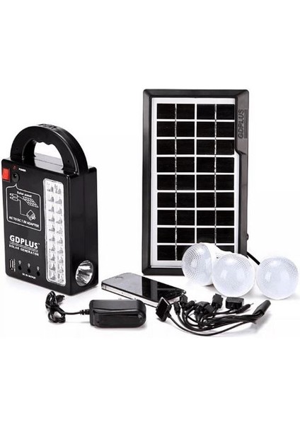 GD-999 Güneş Panelli 3 Lambalı Powerbank Özellikli Çok Amaçlı Şarjlı Solar Aydınlatma