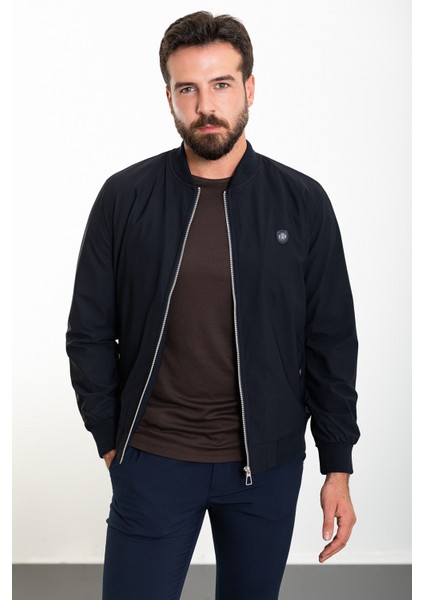 Düz Lacivert Slim Fit Hakim Yaka Erkek Mont modelleri