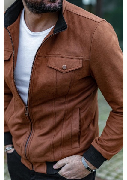 Düz Kamel Slim Fit Hakim Yaka Süet Erkek Mont fiyatları