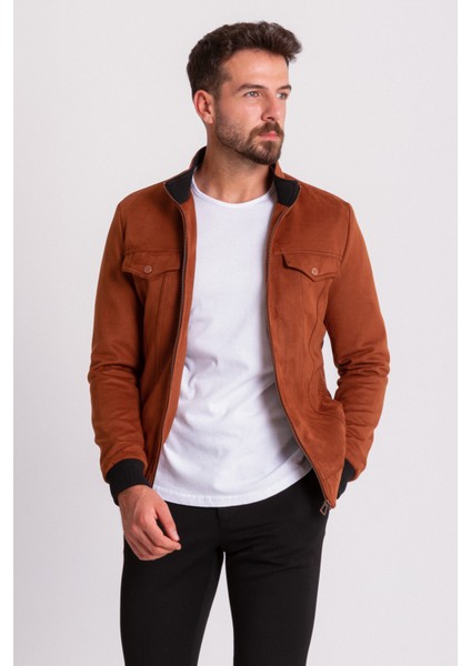 Düz Kamel Slim Fit Hakim Yaka Süet Erkek Mont fırsatları