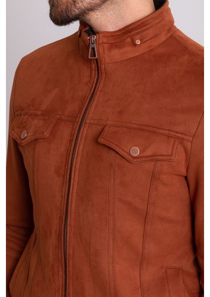 Düz Kamel Slim Fit Hakim Yaka Süet Erkek Mont indirimleri